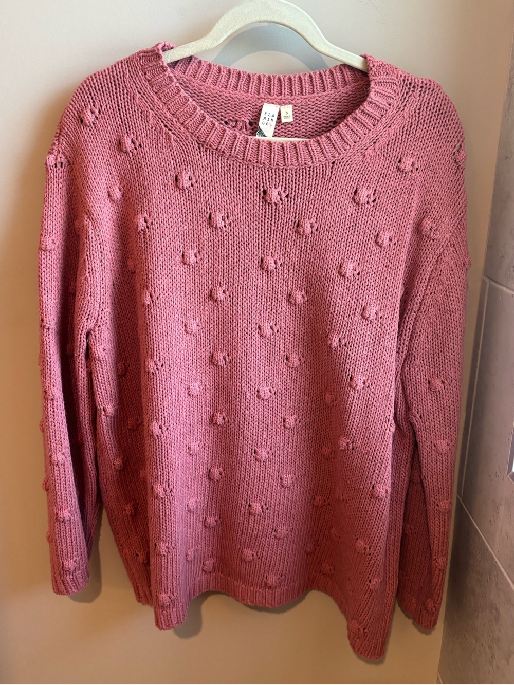 Textured Crewneck Sweater in Dusty Rose